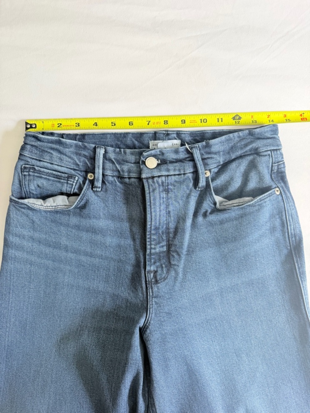 Good American "Soft Tech Good Skate" Indigo Blue Denim High Waist Wide Leg Jean - Picture 15 of 16